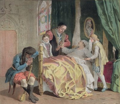 Jean V, Hertog van Bretagne (1389-1442), die Olivier Clisson de zorg voor zijn kinderen opdraagt, 1788 door Antoine Louis Francois Sergent Marceau